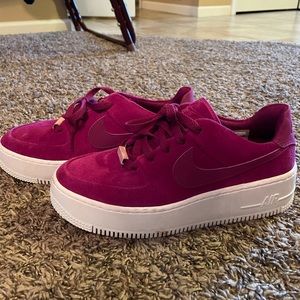 Women’s Magenta Velvet Platform Air Forces Sz 8.